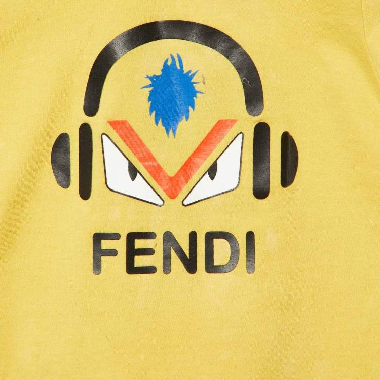 Pre Owned Fendi Kids Yellow Monster Eye Print Cotton T-Shirt Size 12M