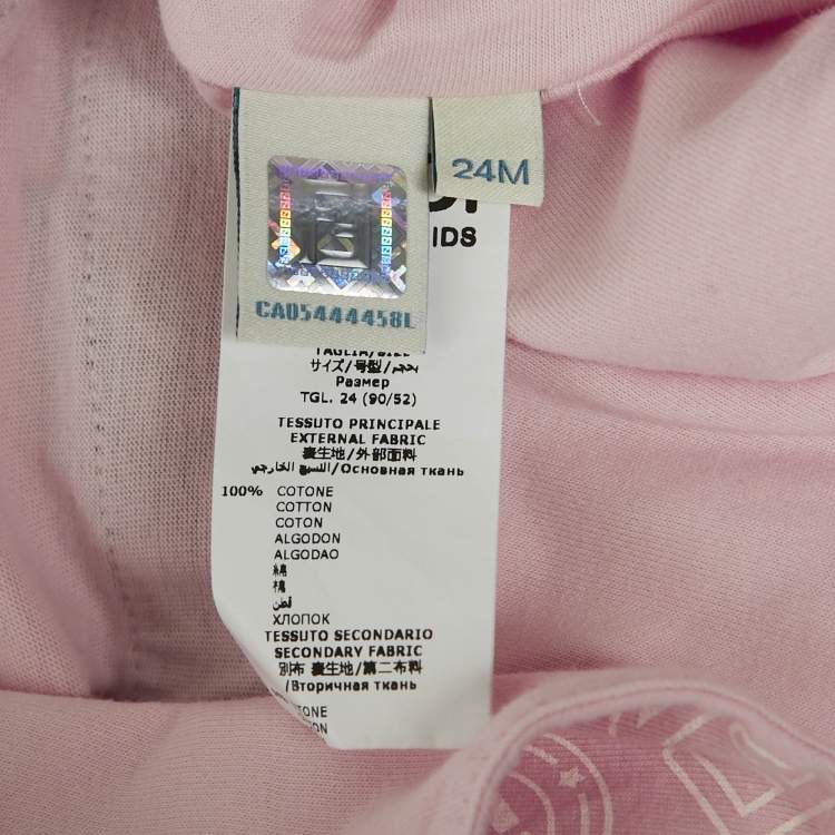 Pre Owned Fendi Kids Pink Logo Print Jersey Tiered Dress 24 M