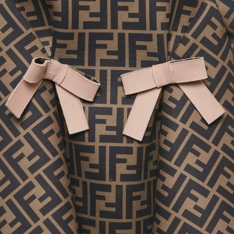 Pre Owned Fendi Brown Zucca Print Neoprene Bow Detail Mini Dress 12M