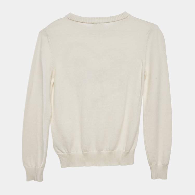 Pre Owned Fendi Kids White Logo Embroidery Long Sleeve Sweater 8 Yrs