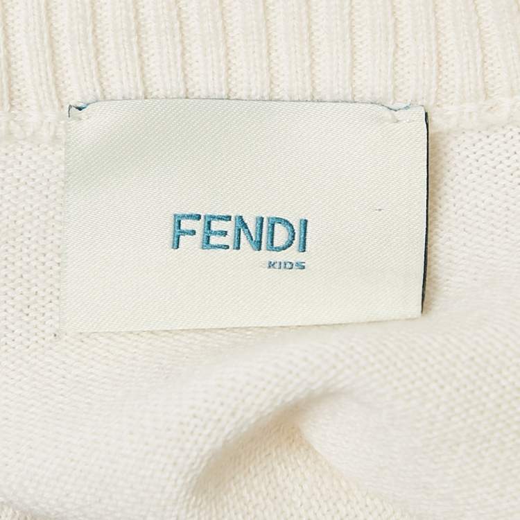 Pre Owned Fendi Kids White Logo Embroidery Long Sleeve Sweater 8 Yrs