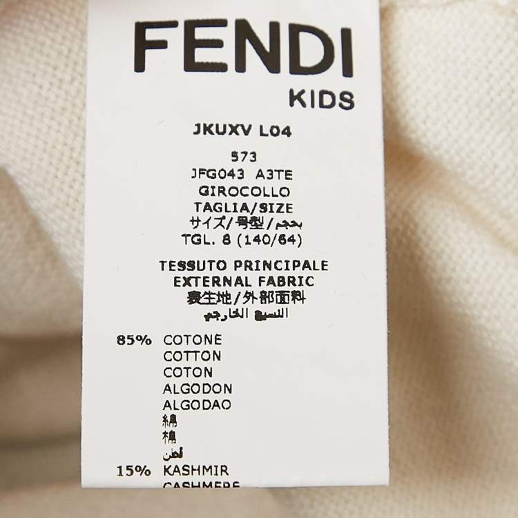 Pre Owned Fendi Kids White Logo Embroidery Long Sleeve Sweater 8 Yrs