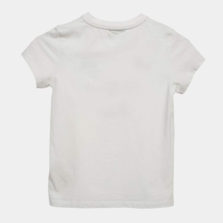 Pre Owned Fendi Kids White Logo Print Cotton Crew Neck T-Shirt 7 Yrs
