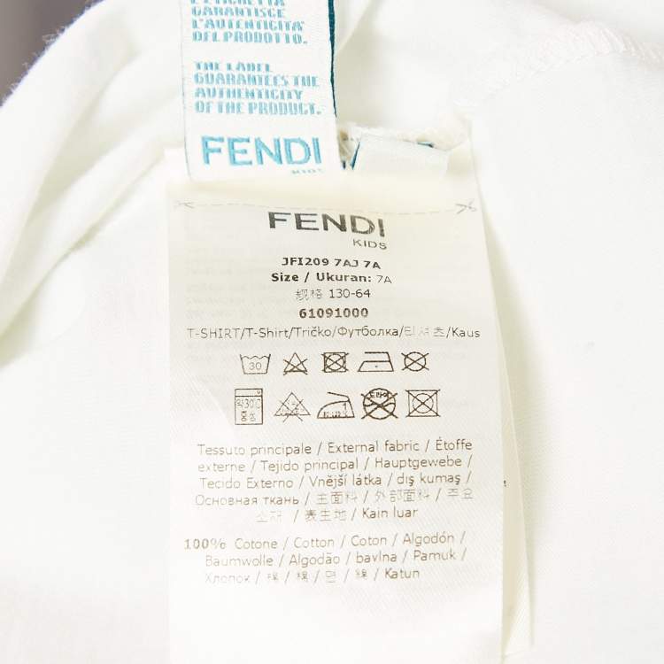 Pre Owned Fendi Kids White Logo Print Cotton Crew Neck T-Shirt 7 Yrs