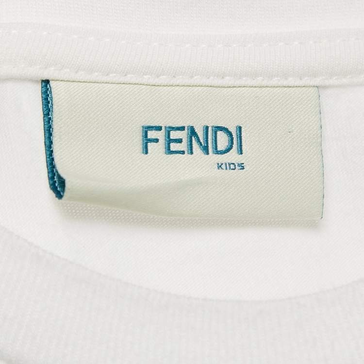 Pre Owned Fendi Kids White Logo Print Cotton Crew Neck T-Shirt 7 Yrs