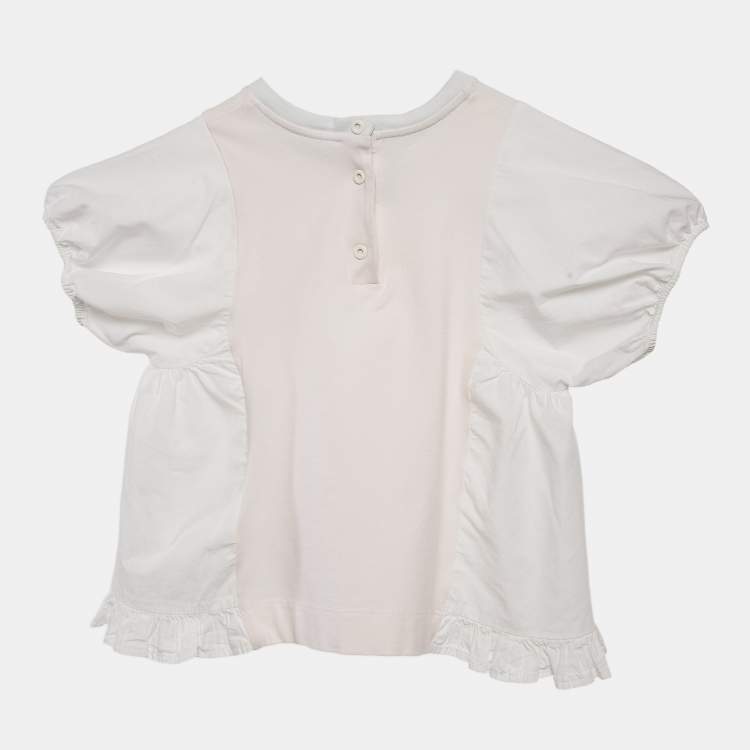 Pre Owned Fendi Kids White Cotton Ruffled Hem Top 12 M