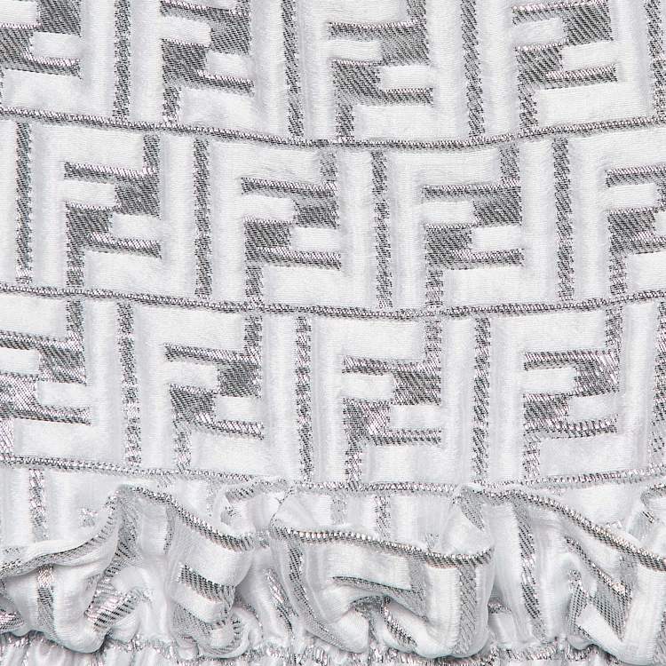 Pre Owned Fendi Kids Silver Zucca Jacquard Lurex Ruffled Dress 4 Yrs