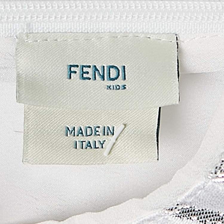 Pre Owned Fendi Kids Silver Zucca Jacquard Lurex Ruffled Dress 4 Yrs