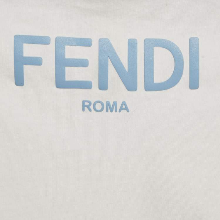 Pre Owned Fendi Kids White Logo Print Cotton Crew Neck T-Shirt 24 M