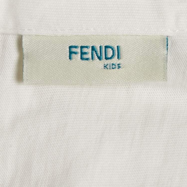 Pre Owned Fendi Kids White Logo Print Cotton Crew Neck T-Shirt 24 M