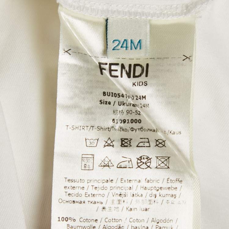 Pre Owned Fendi Kids White Logo Print Cotton Crew Neck T-Shirt 24 M