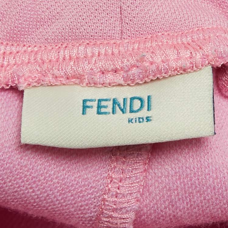 Pre Owned Fendi Kids Pink Jersey Logo Tape Trimmed Track Pants 24 M