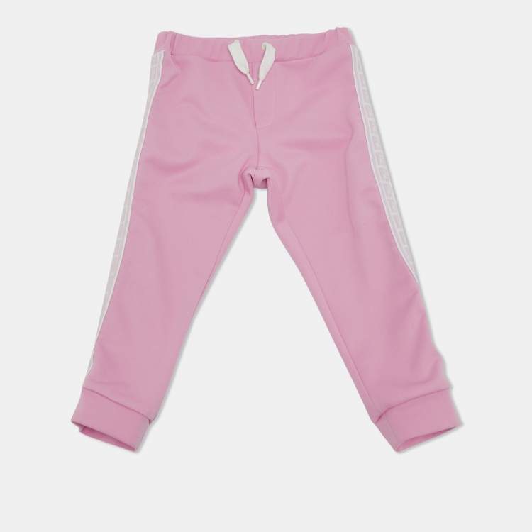 Pre Owned Fendi Kids Pink Jersey Logo Tape Trimmed Track Pants 24 M