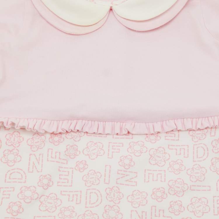 Pre Owned Fendi Pink Cotton Bodysuit/Cap and Bib Set 6M