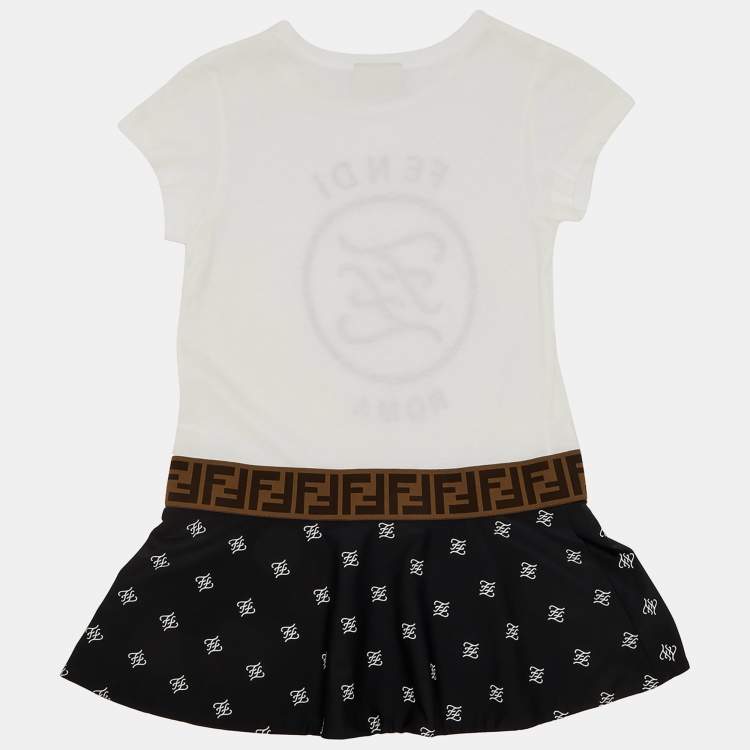Pre Owned Fendi White FF Logo Cotton Flounced Dress Size 6 Yrs