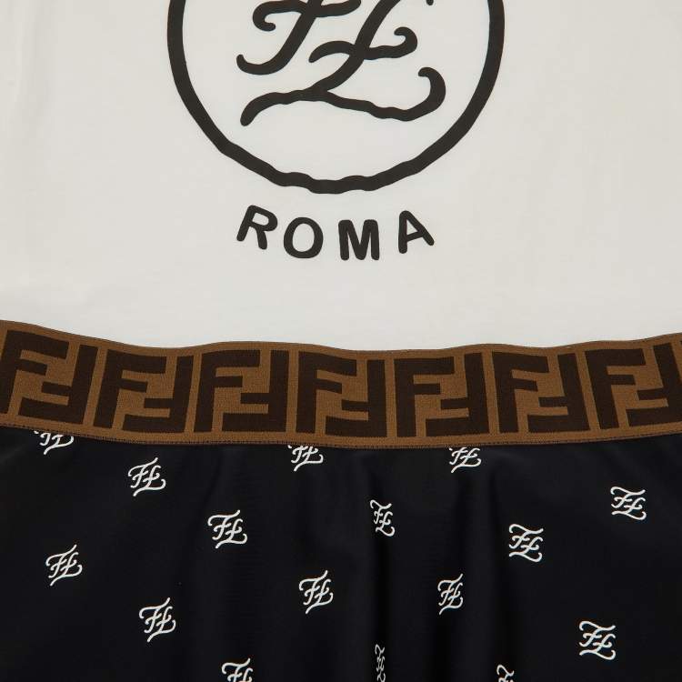 Pre Owned Fendi White FF Logo Cotton Flounced Dress Size 6 Yrs