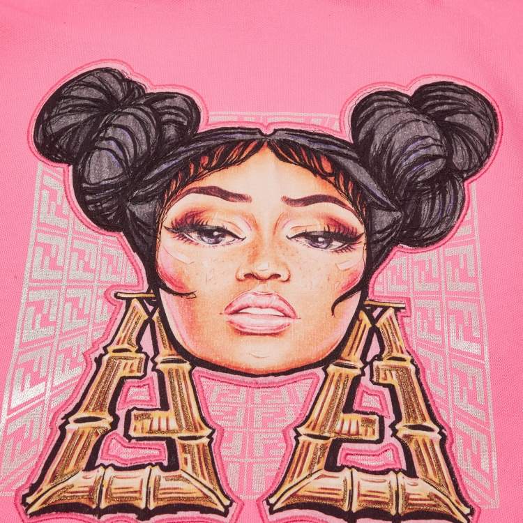 Pre Owned Fendi Kids Pink Nicki Minaj Print Jersey Hoodie 10 Yrs