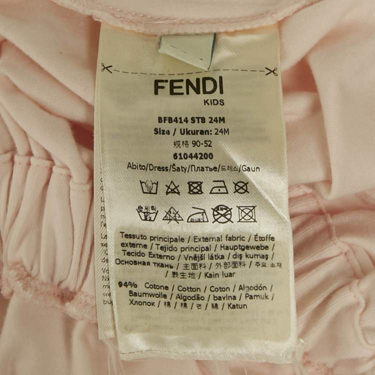 Pre Owned Fendi Baby Pink Logo Applique Tulle Ruffled Sleeve Dress 24M