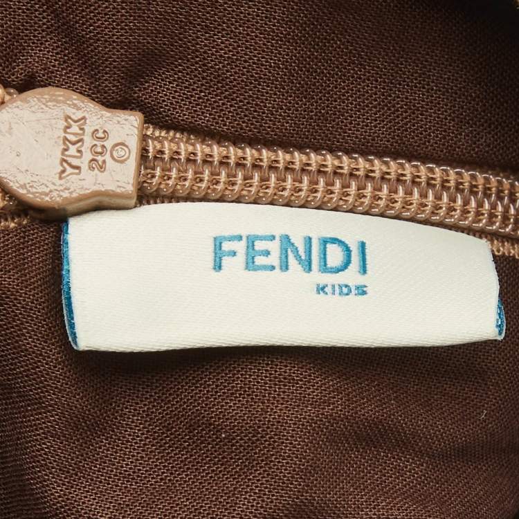 Pre Owned Fendi Kids Dark Beige FF Zucca Monogram Intarsia Knit Dress 6M