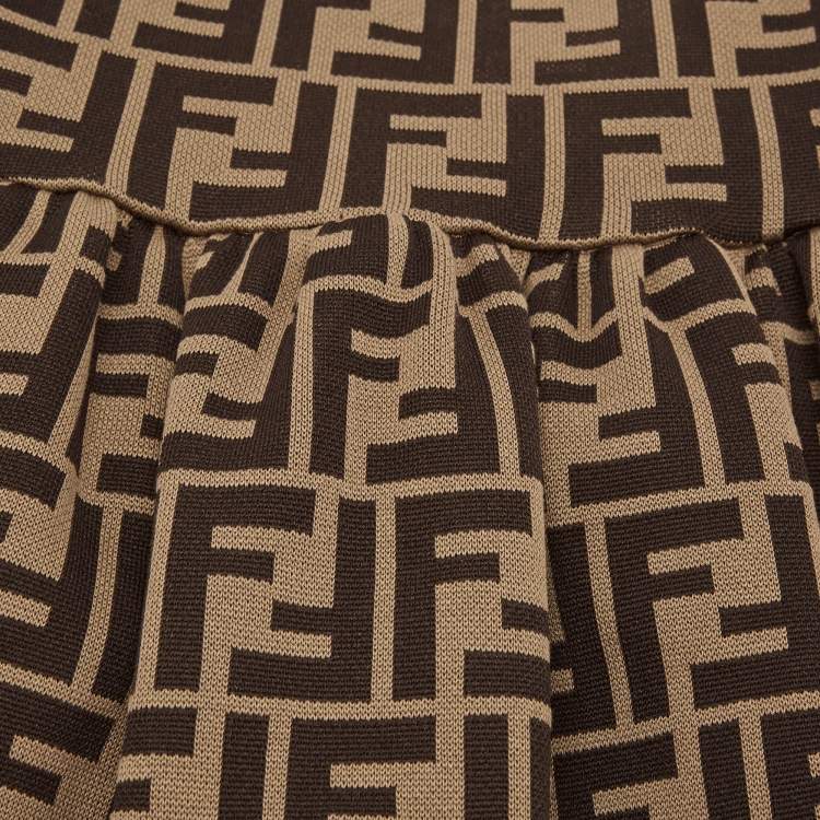 Pre Owned Fendi Kids Dark Beige FF Zucca Monogram Intarsia Knit Dress 6M