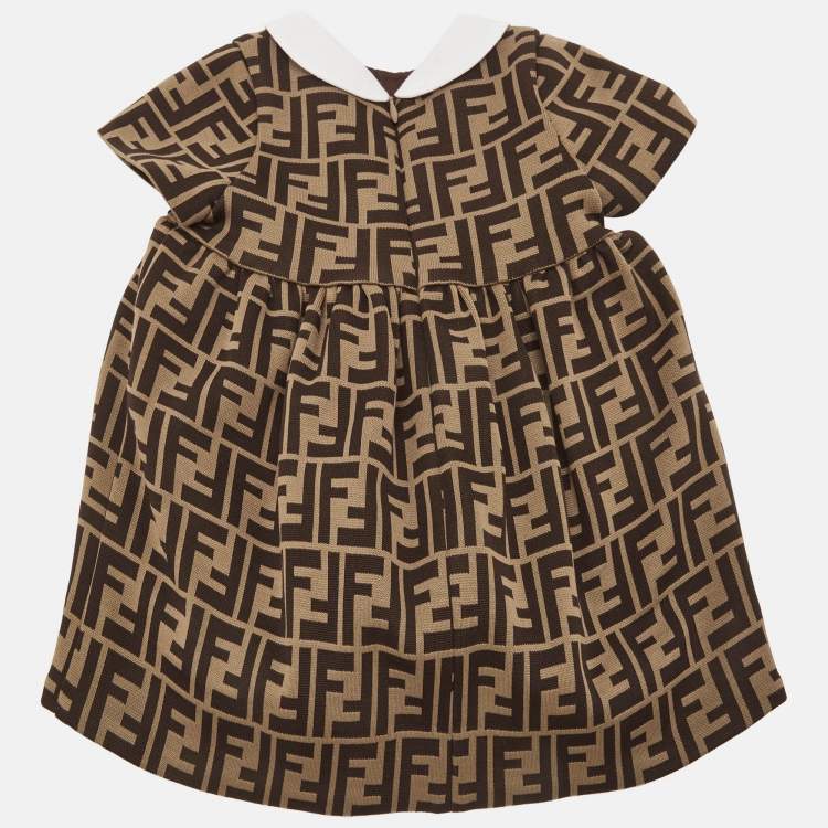 Pre Owned Fendi Kids Dark Beige FF Zucca Monogram Intarsia Knit Dress 6M