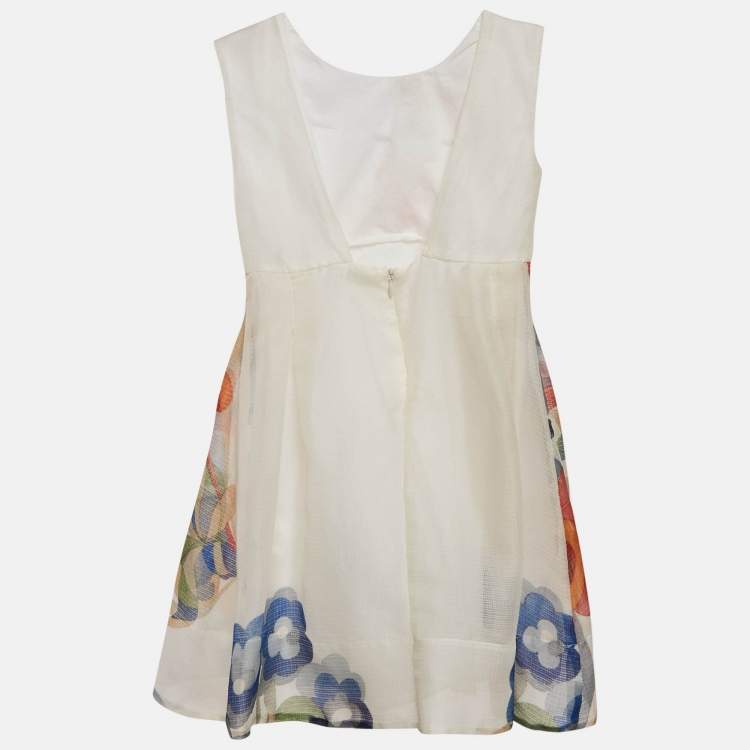 Pre Owned Fendi Kids White Floral Print Silk Dress 4 Yrs 