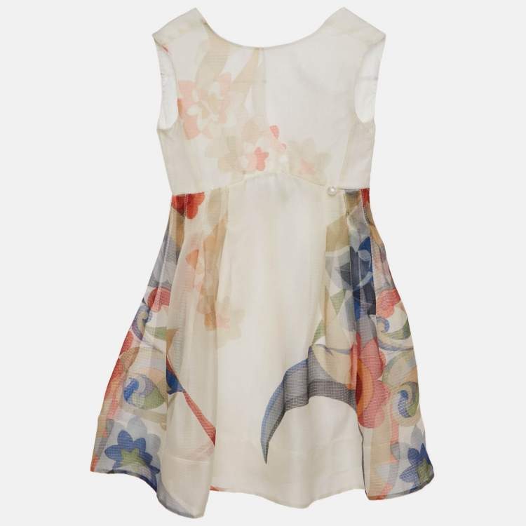 مملوكة مسبقًا Fendi Kids White Floral Print Silk Dress 6 Yrs 