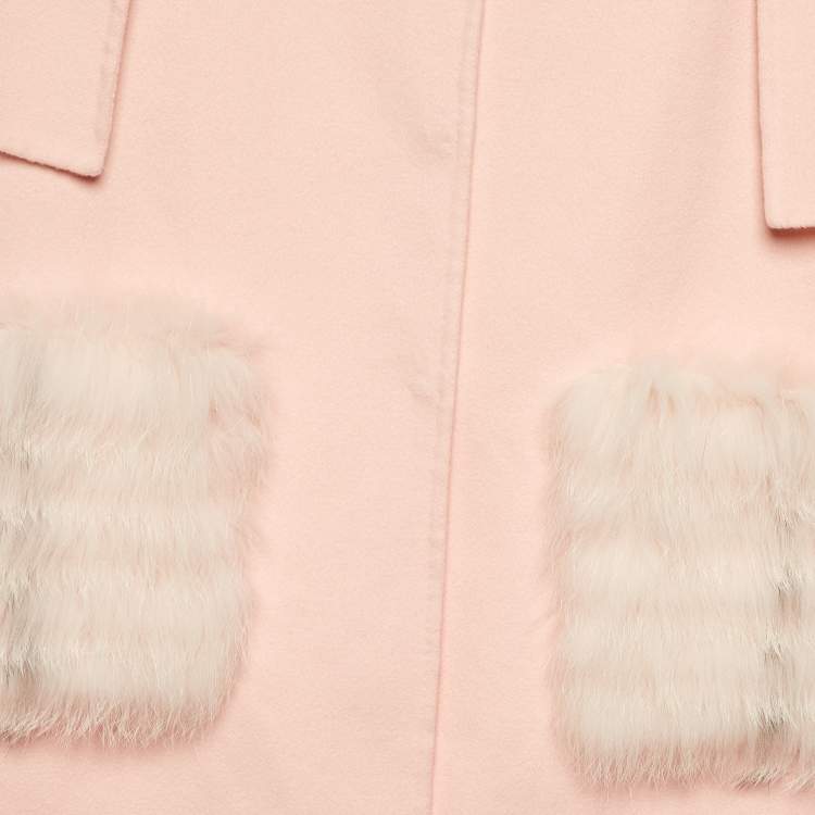 Pre Owned Fendi Kids Pink Wool Fur Pocket Button Front Coat Size 12+ Yrs