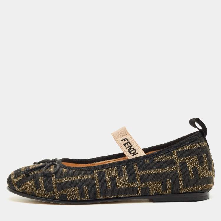 Pre Owned Fendi Brown Zucca Jacquard Ballet Flats Size 29