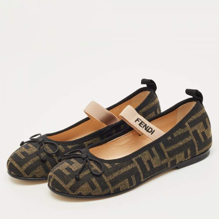 Pre Owned Fendi Brown Zucca Jacquard Ballet Flats Size 29