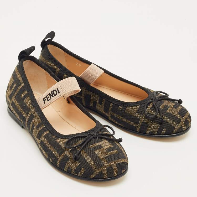 Pre Owned Fendi Brown Zucca Jacquard Ballet Flats Size 29