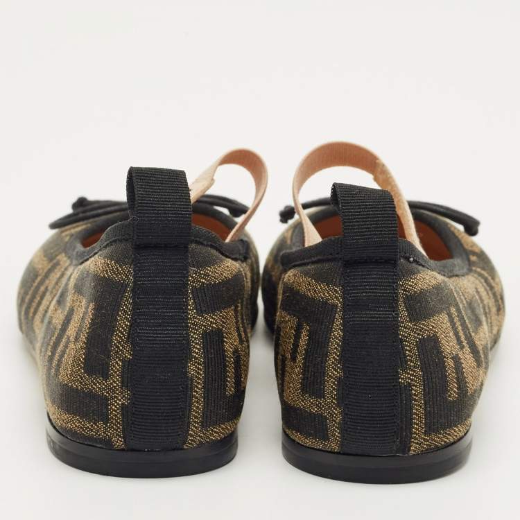 Pre Owned Fendi Brown Zucca Jacquard Ballet Flats Size 29