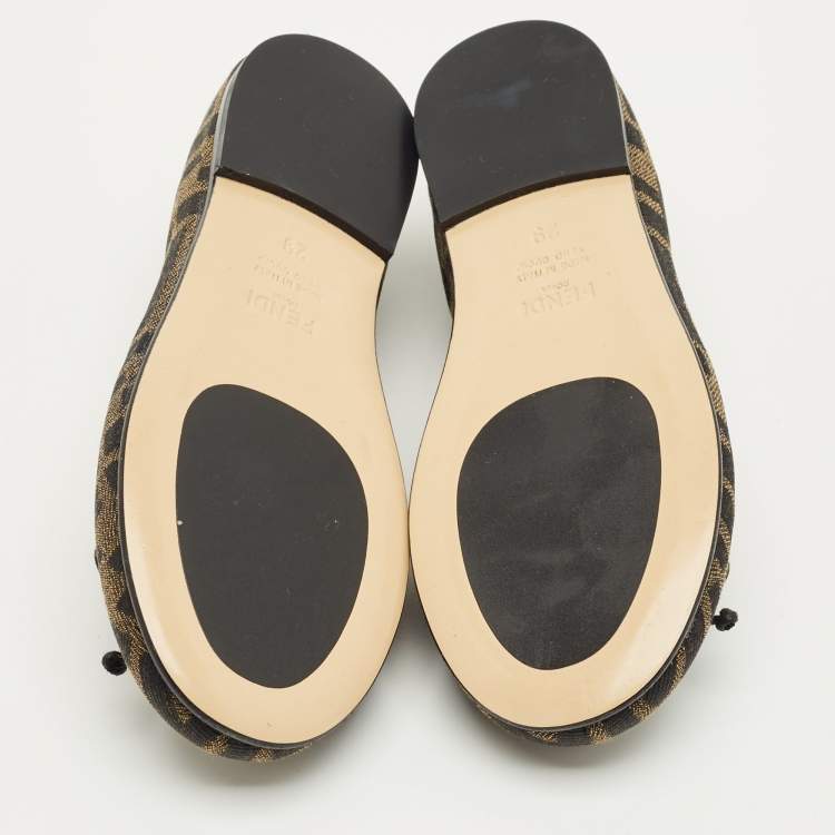 Pre Owned Fendi Brown Zucca Jacquard Ballet Flats Size 29