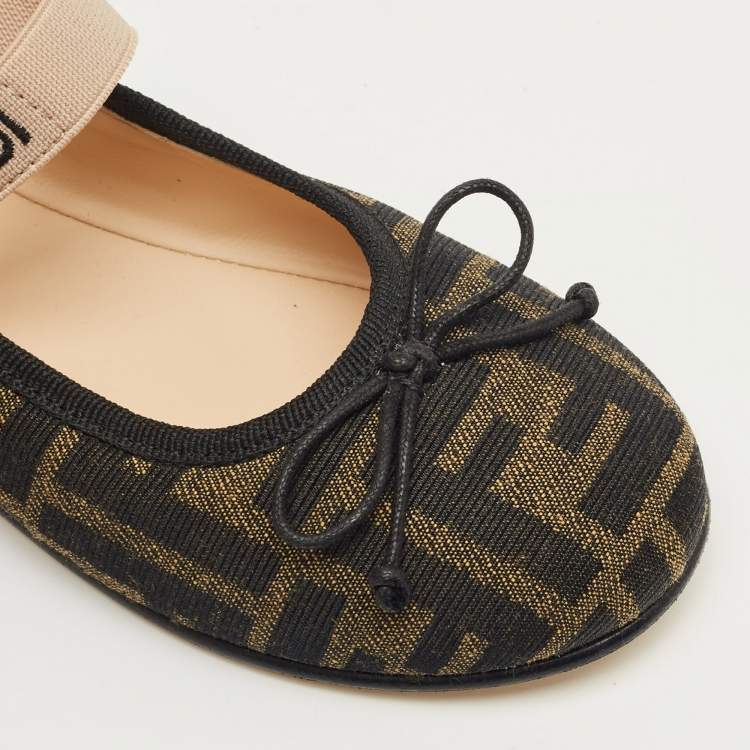 Pre Owned Fendi Brown Zucca Jacquard Ballet Flats Size 29