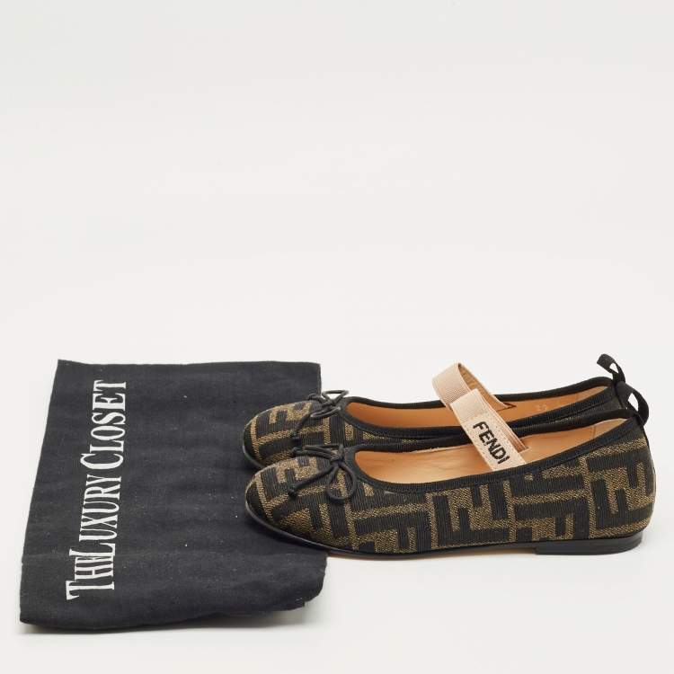 Pre Owned Fendi Brown Zucca Jacquard Ballet Flats Size 29