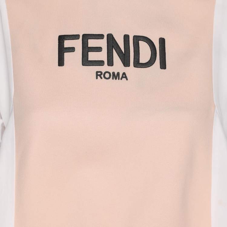 Pre Owned Fendi Kids Pink/White Jersey Logo Embroidered Dress 7 Yrs