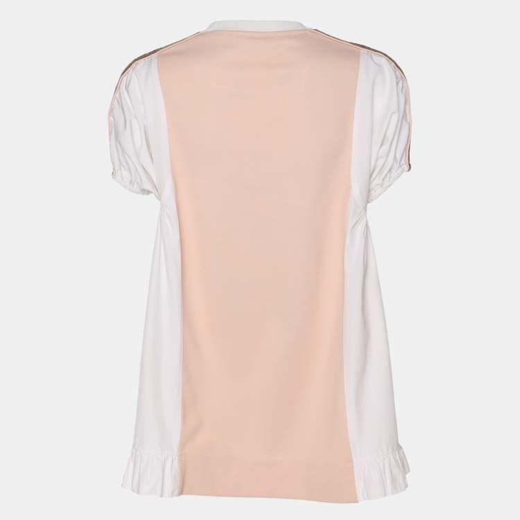 Pre Owned Fendi Kids Pink/White Jersey Logo Embroidered Dress 7 Yrs