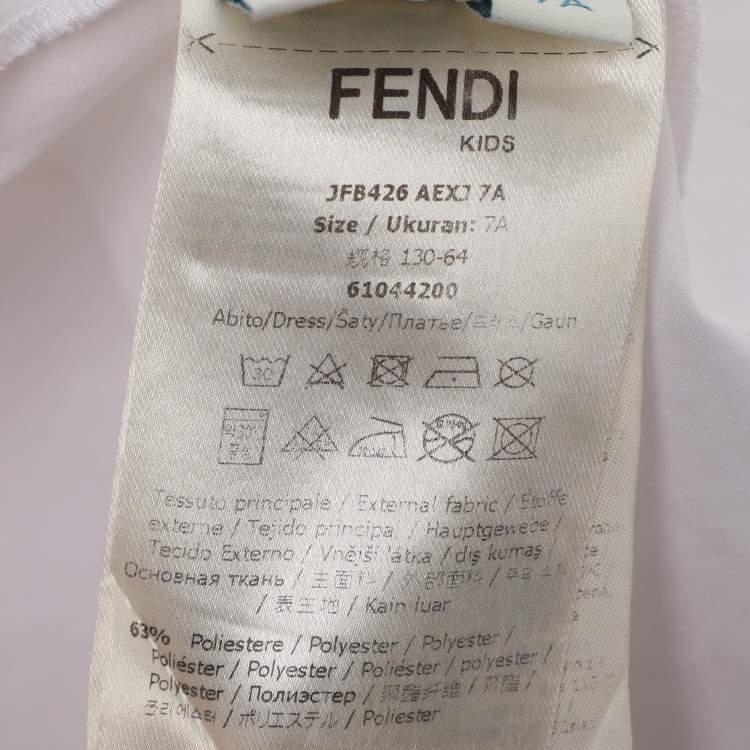 Pre Owned Fendi Kids Pink/White Jersey Logo Embroidered Dress 7 Yrs