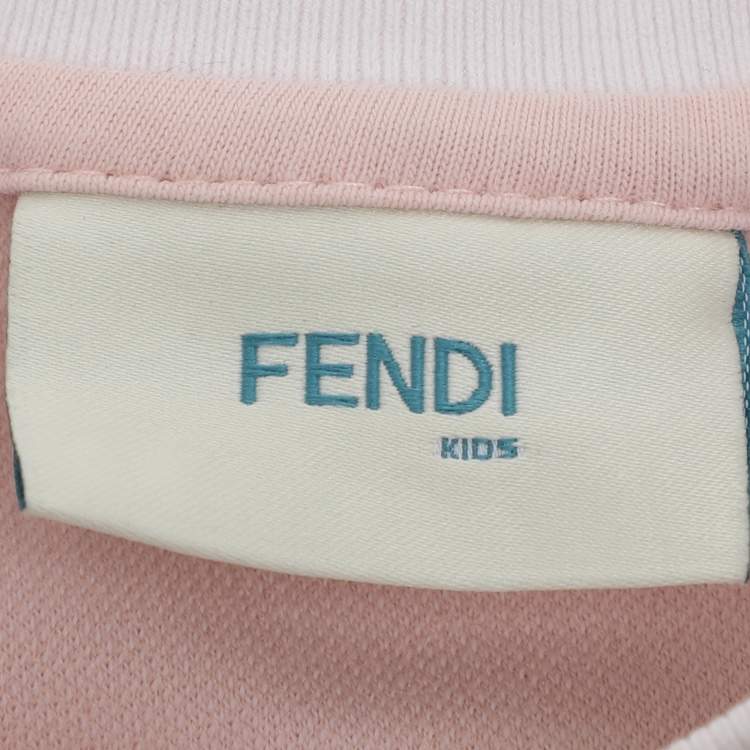 Pre Owned Fendi Kids Pink/White Jersey Logo Embroidered Dress 7 Yrs
