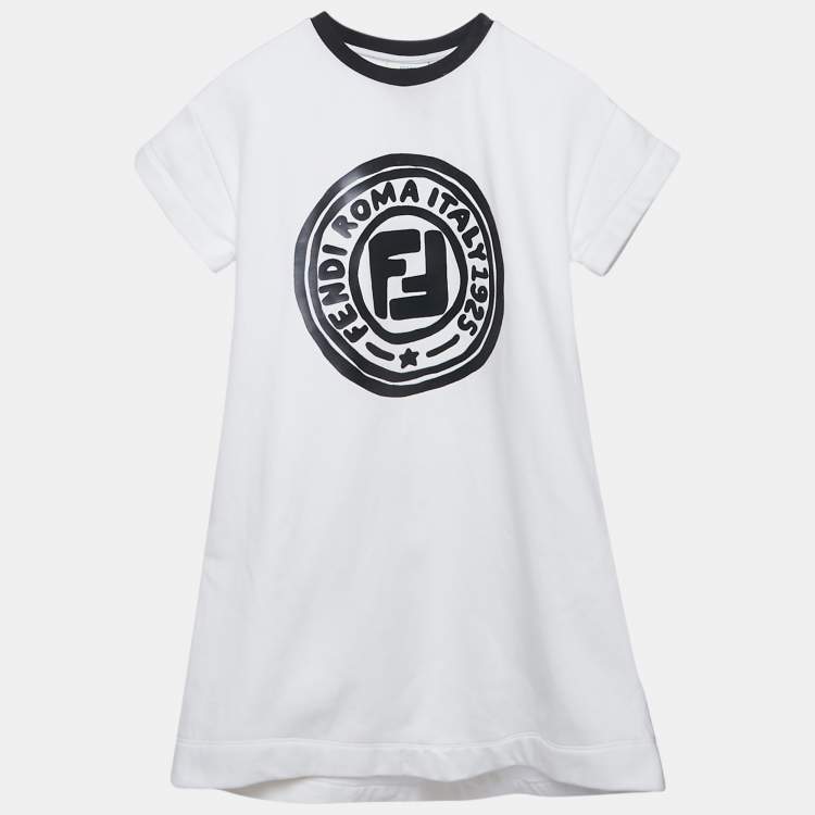 Pre Owned Fendi Kids White Logo Print Cotton Mini Dress 9Yrs