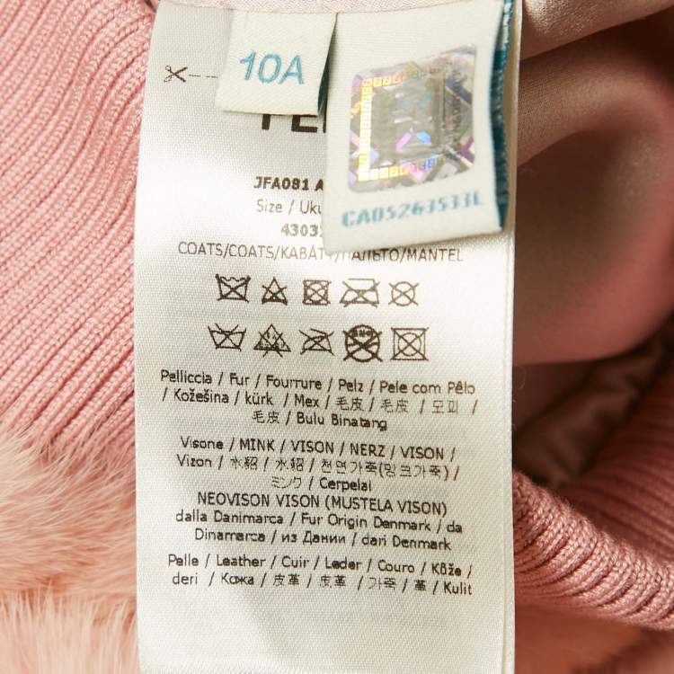 Pre Owned Fendi Kids Pink Mink Fur Beaded Bow Bomber Jacket 10Yrs