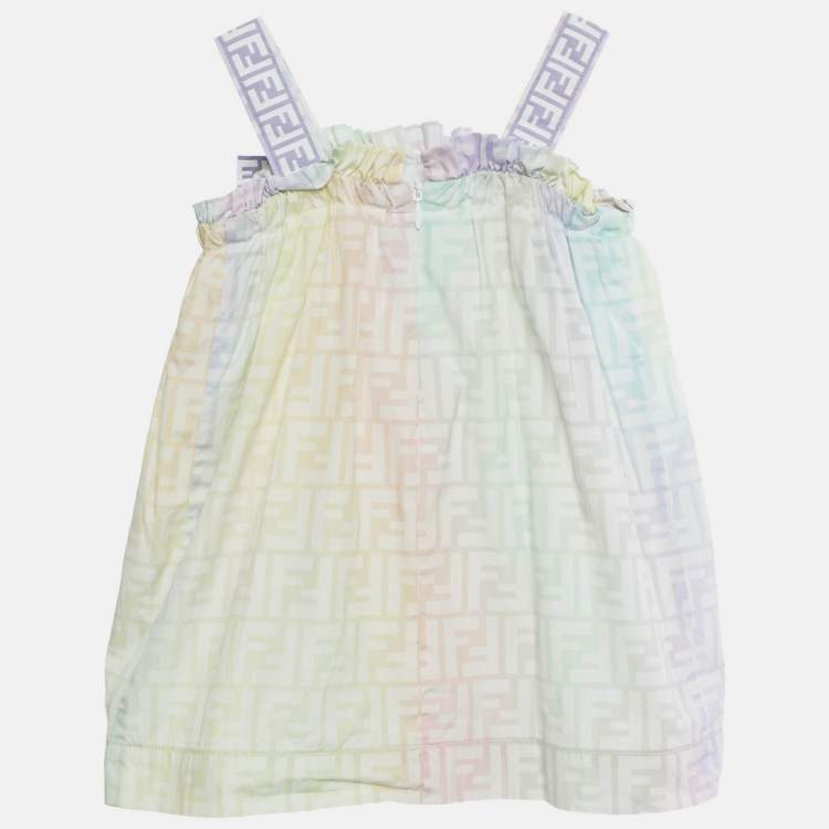 Pre Owned Fendi Multicolor Printed Cotton Bow Detail Sleeveless Dress 18M