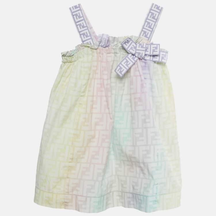Pre Owned Fendi Multicolor Printed Cotton Bow Detail Sleeveless Dress 18M