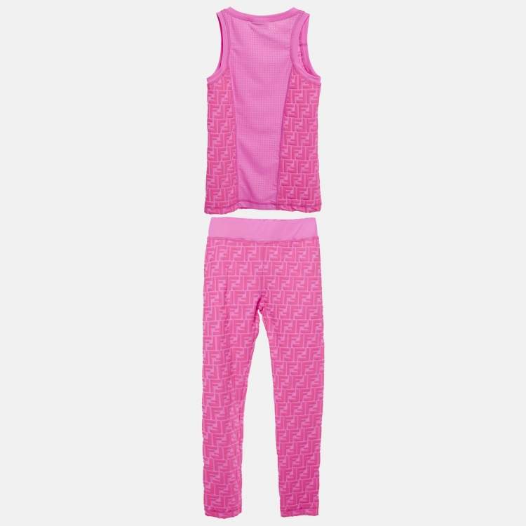 Pre Owned Fendi Kids Pink FF Print Jersey Top and Leggings Set 10Yrs