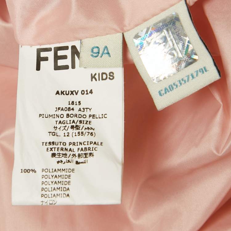 Pre Owned Fendi Kids Pink Nylon Fur Trim Down Puffer Jacket 9Yrs