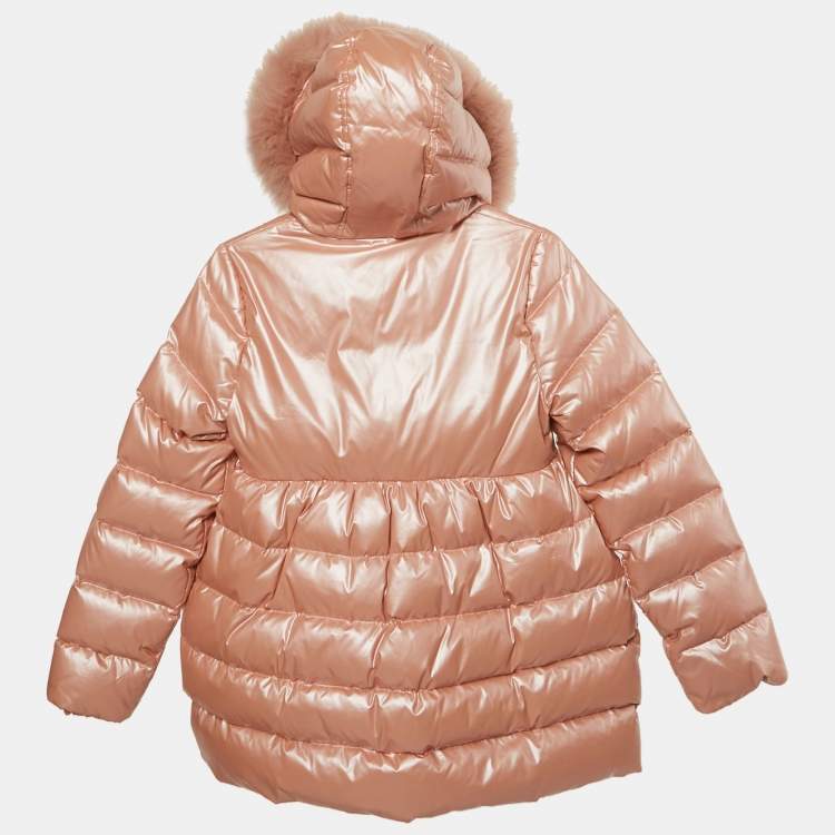 Pre Owned Fendi Kids Pink Nylon Fur Trim Down Puffer Jacket 9Yrs