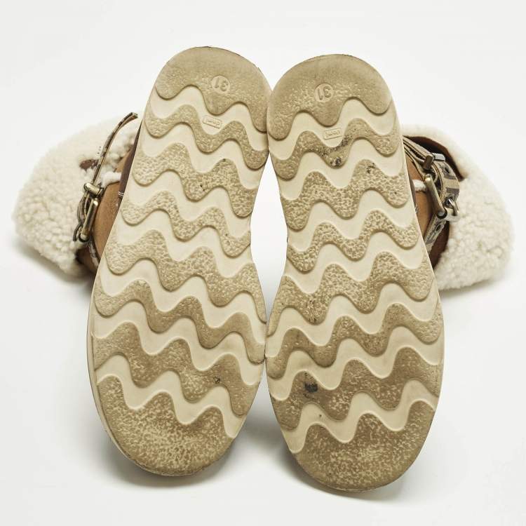 Pre Owned Fendi Size 31 Brown Suede and Shearing Calf Length Boots 