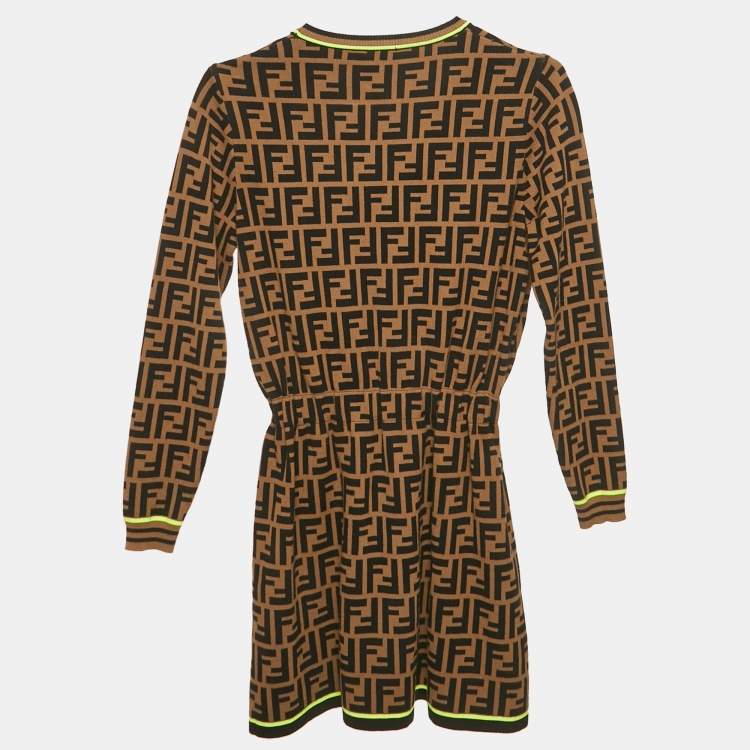 Pre Owned Fendi Kids Brown Zucca Stretch Knit Dress 8Yrs