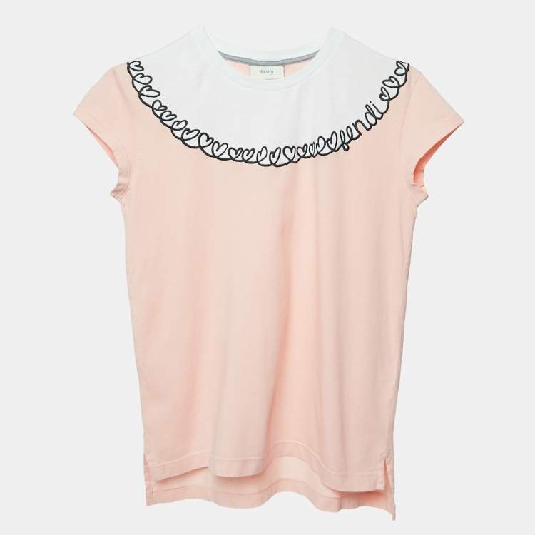 Pre Owned Fendi Kids Pink Embroidered Jersey Top 10Yrs