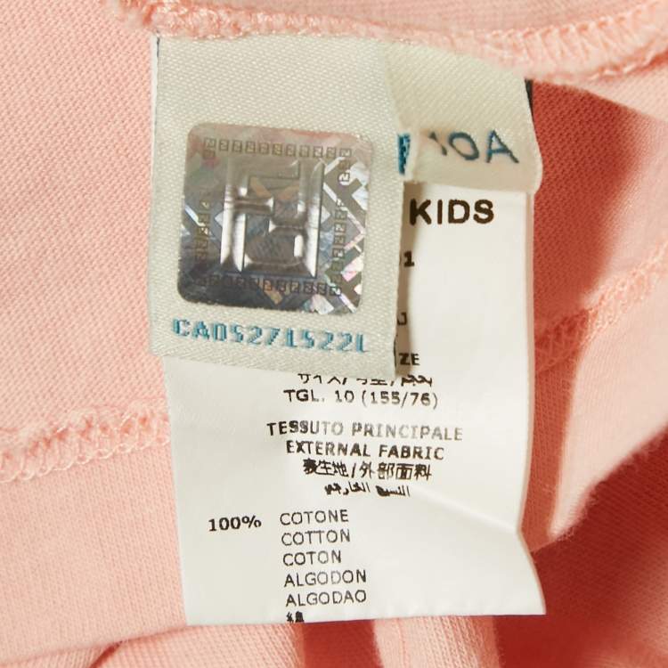 Pre Owned Fendi Kids Pink Embroidered Jersey Top 10Yrs